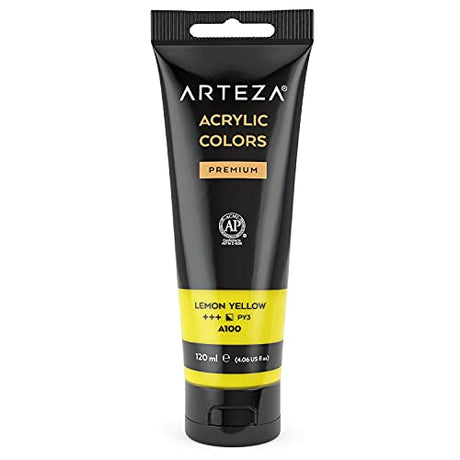 ARTEZA Acrylic Paint, Lemon Yellow Color, (120 ml Pouch, Tube), Rich Pigment, Non Fading, Non Toxic, Single Color Paint for Artists & Hobby Painters ARTEZA