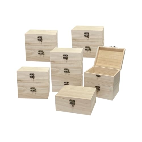 Cregugua 12-Pack Unfinished Wooden Box with Lid Rectangle Crafts Wood Box for Homemade DIY (5 x 6.7 x 3.1 In)