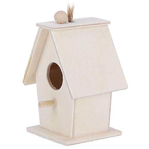 Wooden Bird House, 4Pcs Mini Hanging Birdhouse Nesting Box Natural Unfinished Wood Bird Nests for Outdoor Garden Courtyard Decoration Hapivida