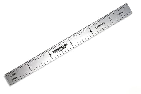 Benchmark Tools 106612 6” Flexible Woodworking Ruler Satin Chrome Finish 1/8th and 1/16th Grads Hardened Stainless Steel Benchmark Tools
