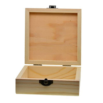 barenx Square Unpainted Wood Jewelry Box Plain Unfinished Wood Trinket - WoodArtSupply