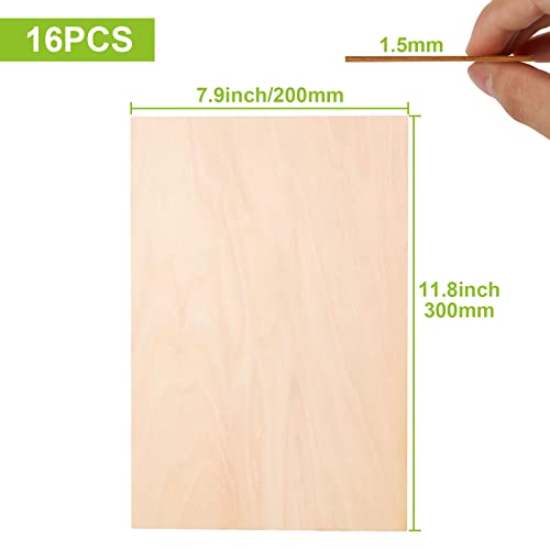 CYEAH 16 Pcs 12 x 8 Inch Basswood Sheets 1/16, 1.5mm Thin Plywood Sheets Unfinished Wood Sheets Basswood Sheet for Laser Cutting Crafts DIY Wooden - WoodArtSupply