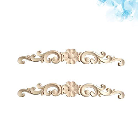 2pcs Wood Carving Sticky Flower Delicate Door Head Carving Flowers Wood Applique Wood Appliques,Decorative Wood Appliques for Furniture Cabinet Door HEALLILY