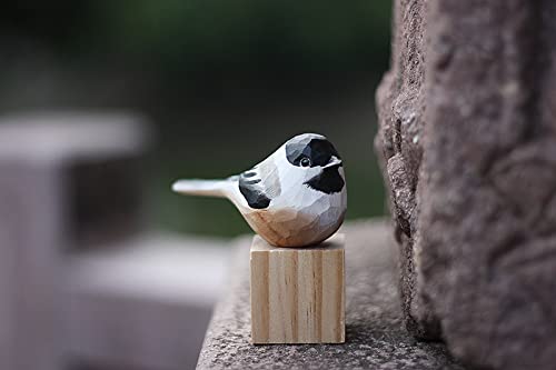Hand Carved Wooden Black-Capped Chickadee Bird Figurine Wood Bird Statue for Home Decor