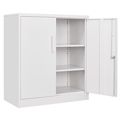 SISESOL Steel Storage Cabinet Office Cabinet with Shelves and 2 Doors, Metal Storage Cabinet Locking Steel Storage Cabinet,Locker Steel Counter - WoodArtSupply