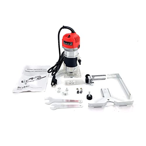 Cozyel 110V 800W Palm Router Electric Hand Trimer Wood Router 1/4" Collets Woodworking Tool Laminate Trimer, Red Cozyel