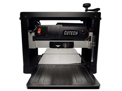 Cutech 40700H 12-1/2-Inch Spiral Cutterhead Benchtop Planer with 24 Tungsten Carbide Inserts, Single Speed Feed Rate, Snipe Minimizer, and Board CUTECH