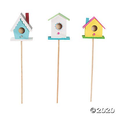 DIY Wood Birdhouse Planter Sticks - Set of 3 Decorative Crafts - Home Activities for Kids Fun Express