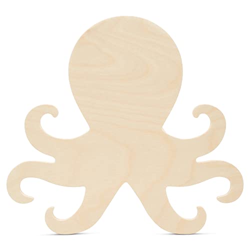 Wood Octopus Cutout 11 x 12 inches, Pack of 2 Unfinished Wood Door Hanger Cutout, Wooden Animals for Crafts & Summer, by Woodpeckers