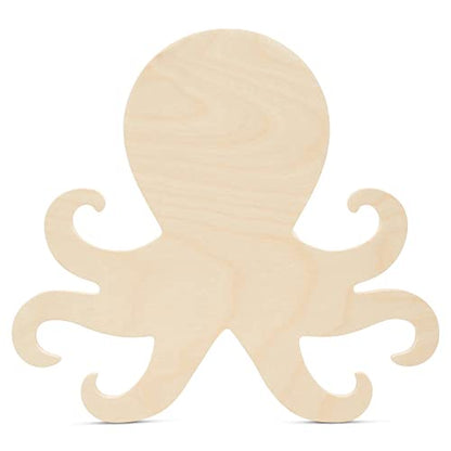 Wood Octopus Cutout 11 x 12 inches, Pack of 2 Unfinished Wood Door Hanger Cutout, Wooden Animals for Crafts & Summer, by Woodpeckers