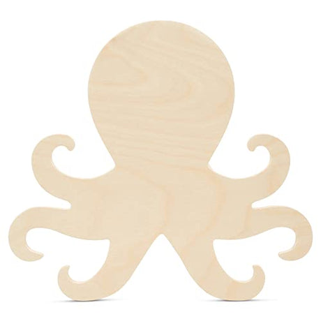 Wood Octopus Cutout 11 x 12 inches, Pack of 2 Unfinished Wood Door Hanger Cutout, Wooden Animals for Crafts & Summer, by Woodpeckers Woodpeckers