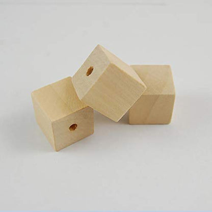 100PCS Unfinished Square Wood Beads with Holes Natural Blank Wood Cubes for DIY Craft (12mm-0.47inch)