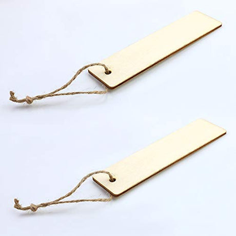 WYKOO 50 Pcs Blank Wooden Gift Tags Labels, Rectangle Wood Crafts DIY Blank Hanging Gift Tags Ornaments with Ropes, Blank Wood Bookmarks, 4.7x1.3 WYKOO