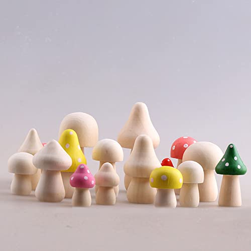 Woohome 26 PCS Wooden Mushroom Various Sizes Natural Unfinished Mushrooms Wooden Peg Figures, Natural Unpainted Wood Figures Decorative for Arts and Woohome