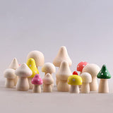 Woohome 26 PCS Wooden Mushroom Various Sizes Natural Unfinished Mushrooms Wooden Peg Figures, Natural Unpainted Wood Figures Decorative for Arts and Woohome