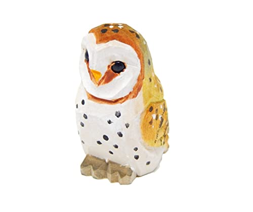 Selsela Barn Owl Fake Keychain Ring Clip Charm Farm Bird Miniature Wood Mini Figurine Small Animal Selsela