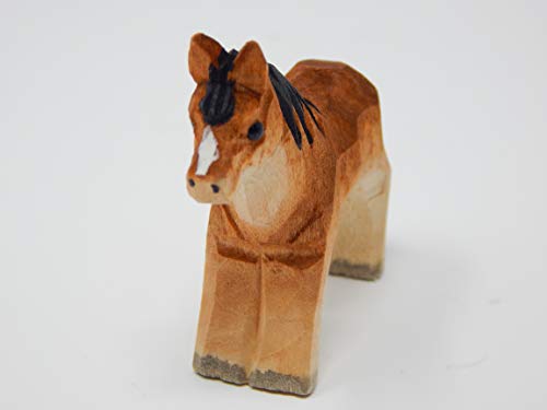 Selsela Horse Wood Figurine - Small Farm Animal Pony Gift Handmade Art Carving Decoration Miniature Animals Girl Women Selsela