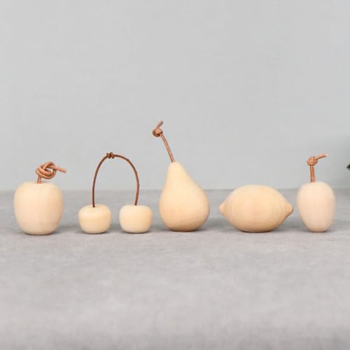 Artibetter 5pcs Unfinished Wooden Peg Dolls Unpainted Pear Apple Lemon Cherry Figure Wooden Fruits Decoration for Craft Thanksgiving Christmas Home ARTIBETTER