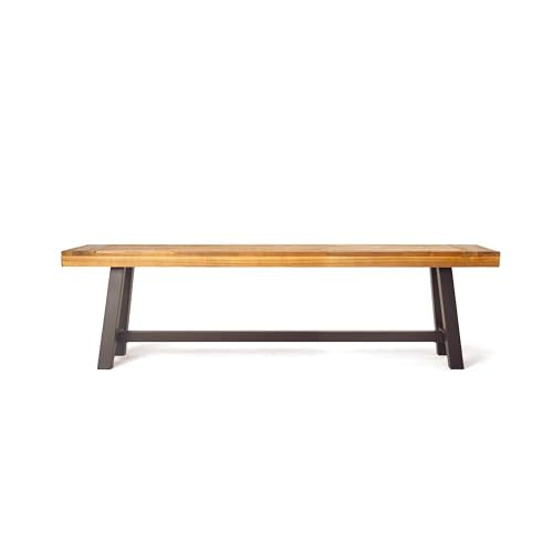 Christopher Knight Home Carlisle Outdoor Acacia Wood and Rustic Metal Bench, Sandblast Finish / Rustic Metal 14. 75 x 63 x 17. 50 inches Christopher Knight Home