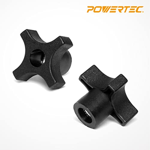 POWERTEC 5/16"-18 4 Point Knobs 10PK, Clamping Knobs with Steel Insert for T Track Bolts, Thumb Screw Threaded Knobs for T Track Accessories, Feather POWERTEC