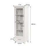 Teamson Home Delaney Tall Narrow Linen Tower with Glass Door, 3 Adjustable Shelves & Drawer - White Teamson Home