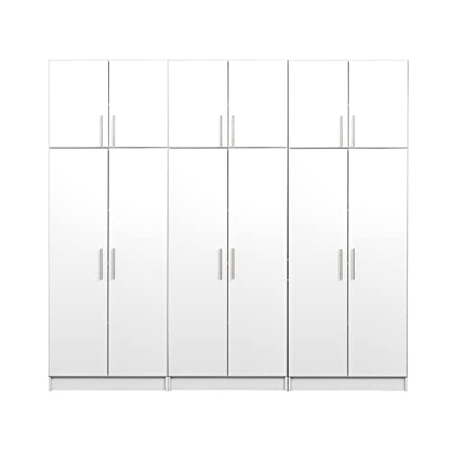 Prepac Elite Functional 6-Piece Garage Cabinets and Storage System Set D, Simplistic Garage Closet Shop Cabinets 16" D x 96" W x 89" H, White, Prepac