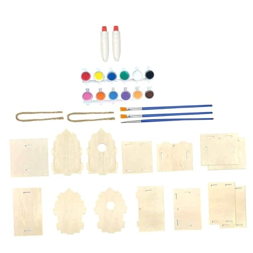 TEHAUX 1 Set Lanyard Birdhouses Pendant Unfinished Arts Kits Bird House Painting Kids Craft Unfinished House Kit Paint House Wind Chime Kit Wind TEHAUX