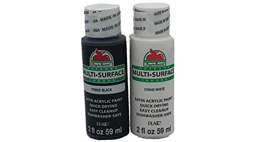 Apple Barrel Satin Acrylic Multi-Surface Paint Set - Black and White (2 Ounces Each) Apple Barrel