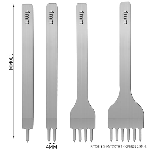 Amogto Prong Punch Tool Set, 1/2/4/6 Leather Hole Punch Tool, 4pcs Prong Row Hole Punch DIY Lacing Stitching Chisel Set Leather Craft Kits - WoodArtSupply