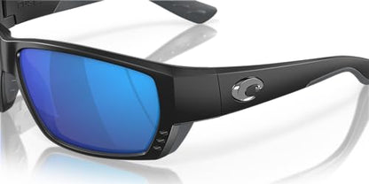 Costa Del Mar Men's Tuna Alley Polarized Rectangular Sunglasses, Matte Black/Grey Blue Mirrored Polarized-580G, 62 mm
