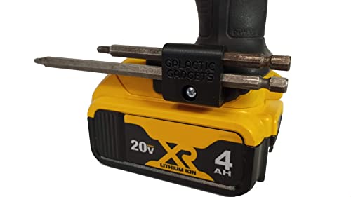 Side Mount MAGNETIC Bit Holder for Dewalt 20V or Craftsman V20 Drill or Driver - 2 Slot Pass Thru (Black) - Galactic Gadgets Galactic Gadgets