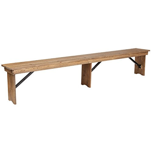 Flash Furniture Hercules Commercial Grade Farmhouse 3 Leg Bench - Solid Pine Foldable Bench with Seating for 4 - 8'x12" - Antique Rustic - WoodArtSupply