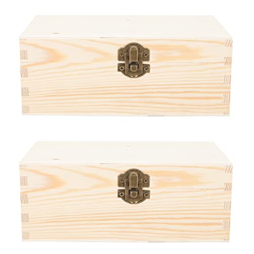 Zerodeko 2pcs Kids Jewelry Organizer Portable Jewelry Organiz Unfinished Wood Crafts Wood Storage Trunk Country Jewelry DIY Wooden Storage Cases