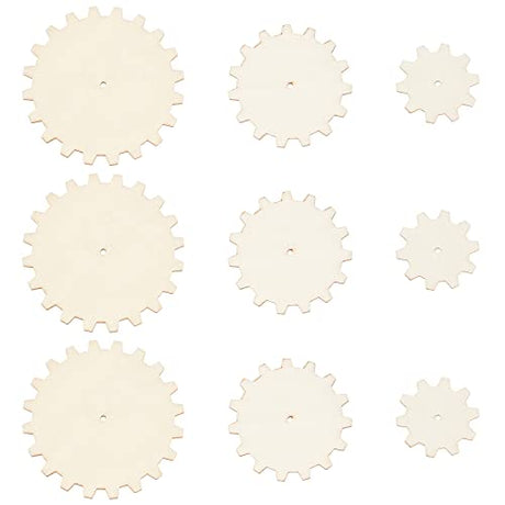 OLYCRAFT 9pcs Unfinished Wooden Gears Undyed Wood Pendants Gear Slices Charms Steampunk Wood Gear Pieces Embellishments Unfinished Wooden Gear Pieces OLYCRAFT