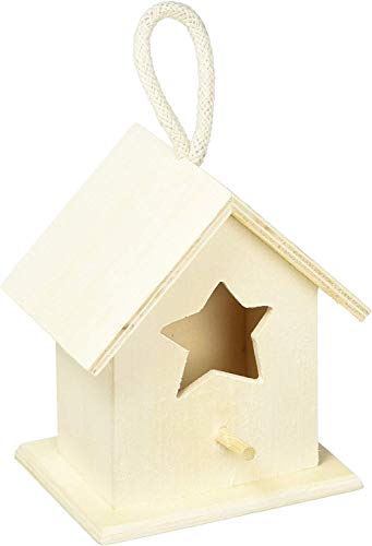 Darice Natural Unfinished Birdhouse – Light Wood, Star Hole – for Holiday and Home Décor Projects – Decorate with Paint, Tiles, Decoupage Tall (1 Darice