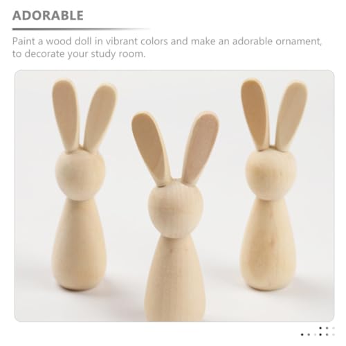 ABOOFAN Unfinished Wooden Peg Doll 6pcs Blank Wooden Peg People with Bunny Ears Mini Unpainted Wooden Figures for DIY Art Craft Painting ABOOFAN