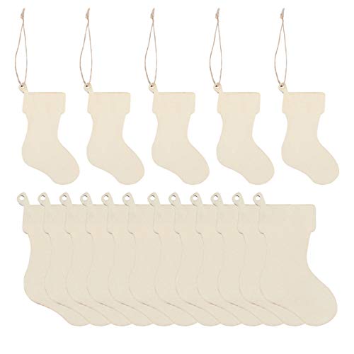 EXCEART 50Pcs Christmas Wooden Stockings Cutouts Wooden Pieces Unfinished Wood Slices for DIY Wood Crafts Stockings Embellishments Christmas Tree EXCEART