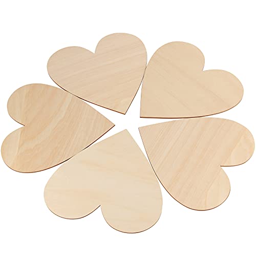 FUNSUEI 30 PCS 8 Inches Natural Wood Heart Slices, Unfinished Predrilled Wooden Heart Cutouts, Wood Heart Shape Slices for Home Decoration, Wedding, FUNSUEI