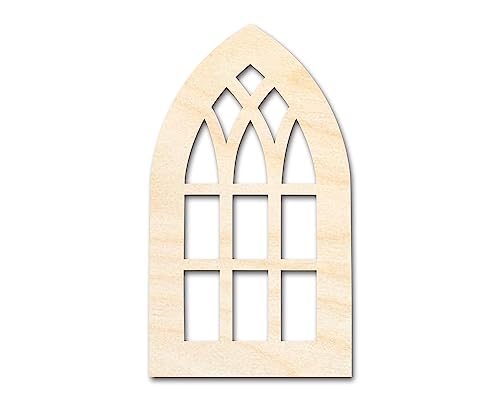 Unfinished Wood Gothic Window Shape | Craft Cutout | up to 24" DIY 7" / 1/4" 24 Hour Crafts
