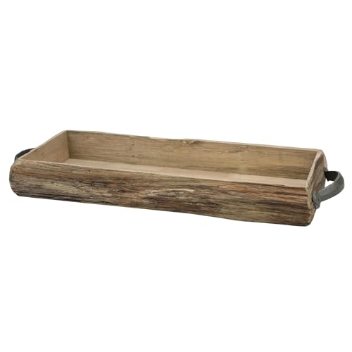 Stonebriar Rectangle Natural Wood Bark Serving Tray with Metal Handles, Rustic Butler Tray, Country Centerpiece for Dining Table, Unique Candle