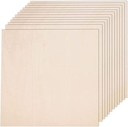 12 Pack 12 x 12 x 1/16 Inch-2 mm Thick Basswood Sheets for Crafts Unfinished Plywood Sheet Square Craft Wood Sheet Boards for DIY Projects,