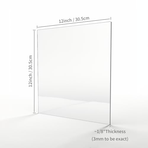 5 Pieces Acrylic Sheet Clear Cast Plexiglass 12 x 12 inches Square Panel 1/8 Thick (3mm) Clear Plastic Plexi Perspex Plate Panel with Protective Umootek