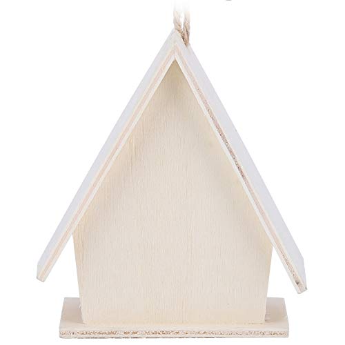 Outdoor Bird Houses, Wooden Birdhouse, 4Pcs Mini Hanging Wooden Bird House with Pole, Bird Nests Cage Ornament Crafts, for Garden Courtyard Decor Haofy