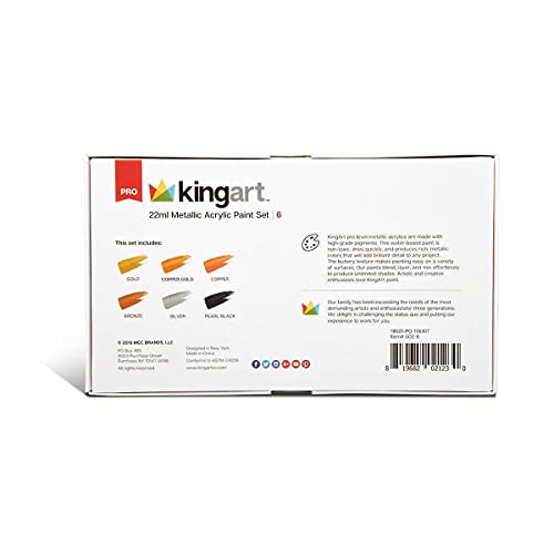 KINGART 502-6 22 mL Metallic Acrylic Paint (Set of 6), Assorted - WoodArtSupply