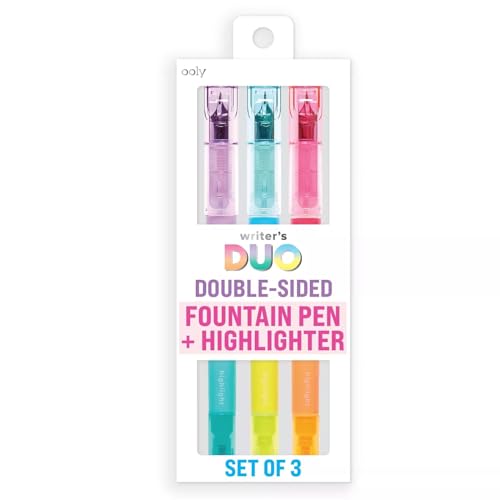 Ooly Writer's Duo Double-Ended Fountain Pens + Highlighters (Set of 3) Ooly