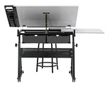SD STUDIO DESIGNS Core 2 Pc Craft Center-35.5" W Angle Adjustable Cloth Drawers, Side Shelf and Stool Drafting Table, Gunmetal Gray/White SD STUDIO DESIGNS
