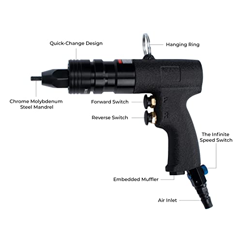INPANOLS Air Rivet Nut Tool Kit, Pneumatic Rivnut Gun with 1/4'', 5/16 ...