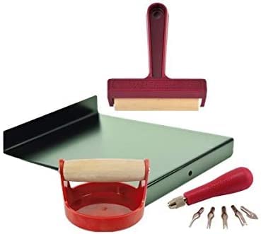 Speedball Block Printing Tool Kit, Includes Bench Hook Inking Plate, Brayer, Lino Cutters Carving Tools, and Baren Speedball