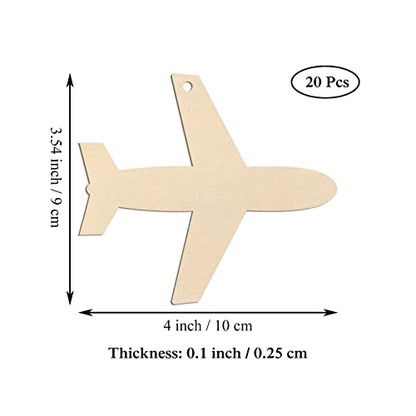 20pcs Airplane Shape Unfinished Wood Cutouts DIY Crafts Plane Wooden Ornaments for Wedding Birthday Baby Shower Party Decoration