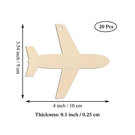 20pcs Airplane Shape Unfinished Wood Cutouts DIY Crafts Plane Wooden Ornaments for Wedding Birthday Baby Shower Party Decoration JANOU